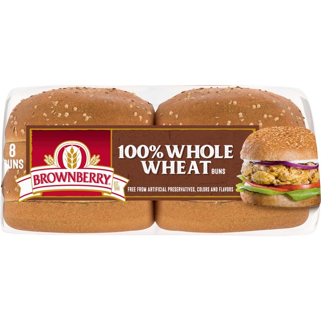 Brownberry Whole Grains 100 Whole Wheat Sandwich Buns, Burger Size, 8