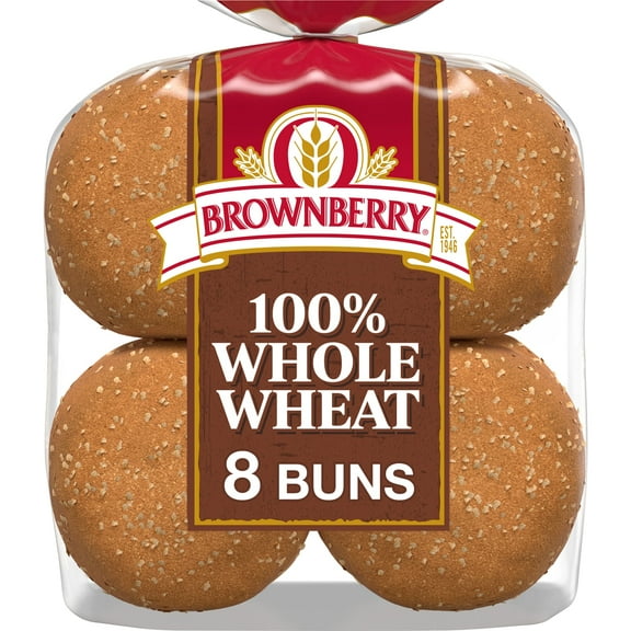 Brownberry Whole Wheat Buns, 8 count, Hamburger Buns, 16 oz Bag