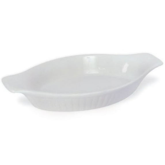 Browne Foodservice 16-Ounce White Ribbed Stoneware Oval Lasagna Baker