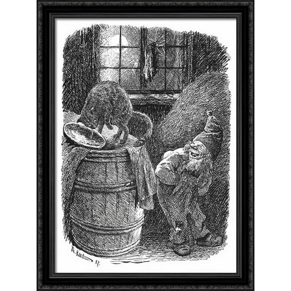 Brownie Mocks at the Cat 28x36 Large Black Ornate Wood Framed Canvas Art by Theodor Severin Kittelsen