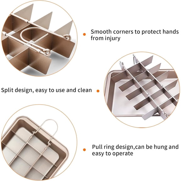 Brownie Pan with Dividers,Non-Stick Baking Pan,18 Pre-Cut Square Molds for Brownies,Brownie Pan, Lasagna Pan, Brownie Trays,and Cupcake Pan for Baking, Brownie Bites,12 X 8 X 2 Inches