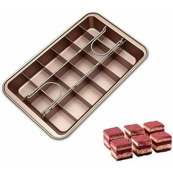 Brownie Pan with Dividers, Non-Stick Carbon Steel Brownie Cutter, 18 Pre-Slice All Edges Brownies Pan, Square Cake Mold for Muffin Cupcake Bread Baking, 12x8