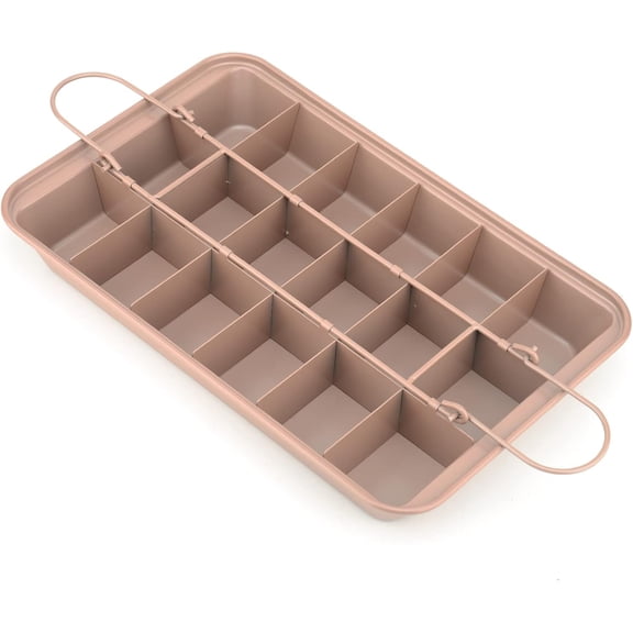 Brownie Pan with Dividers,Nonstick Brownie Baking Pan with Slicer for Baking Brownies, Bread, and Cookie Bites(Apricot)