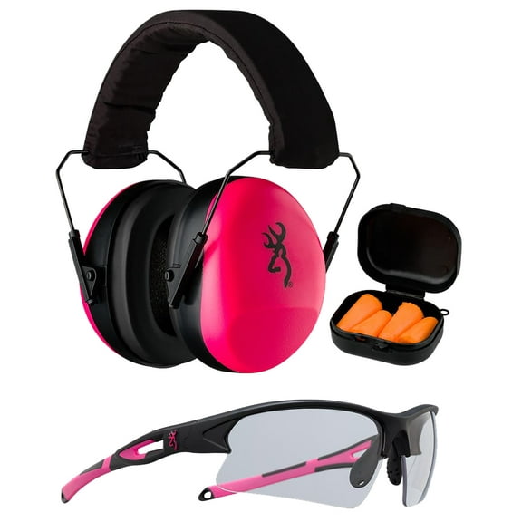 Browning 126373 Range Kit Earmuff/Plugs/Glasses 27/31 dB Pink