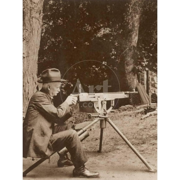 Browning American Inventor John Moses Browning with One of His Machine Guns, Figurative Unframed Photographic Print Wall Art Sold by Art.Com