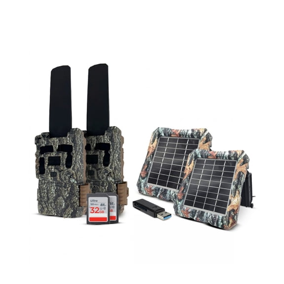 Browning Defender Wireless Pro Scout Max HD-DV Trail Camera (2 Pack) Bundle with Solar Panel, 32GB Memory Card and Card Reader (7 Items)