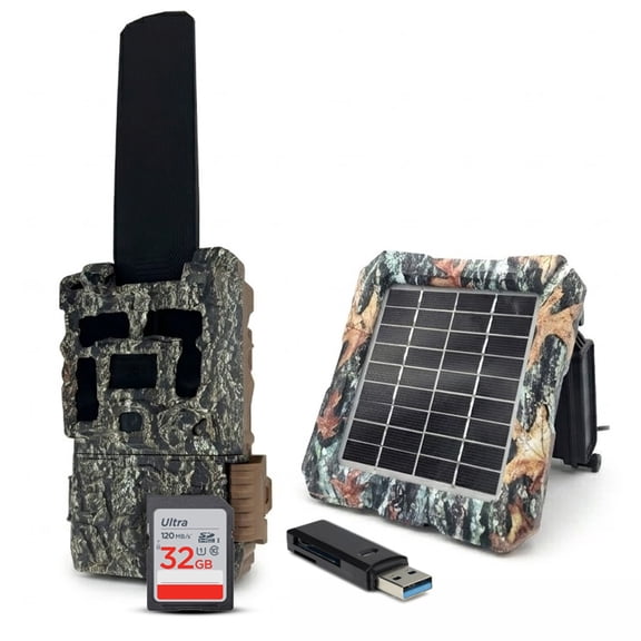 Browning Defender Wireless Pro Scout Max HD-DV Trail Camera Bundle with Solar Panel, 32GB Memory Card and Card Reader (4 Items)