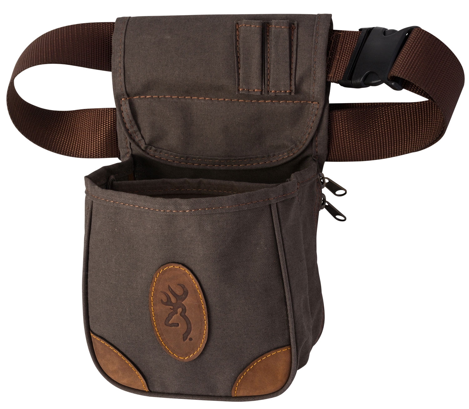 Browning Lona Shell Pouch Canvas/Leather Trim Flint Brown