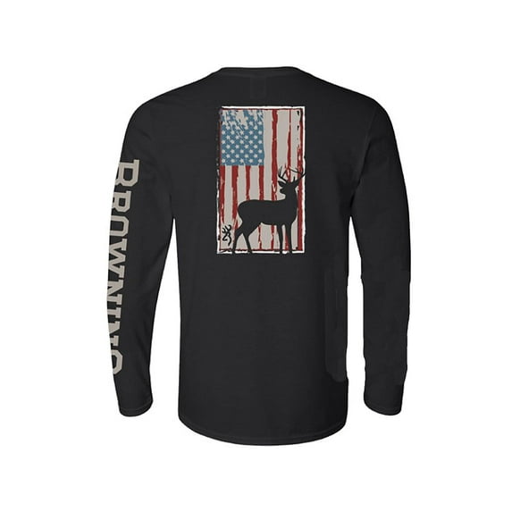 Browning Men's Deer Flag Long Sleeve T Shirt Black Large