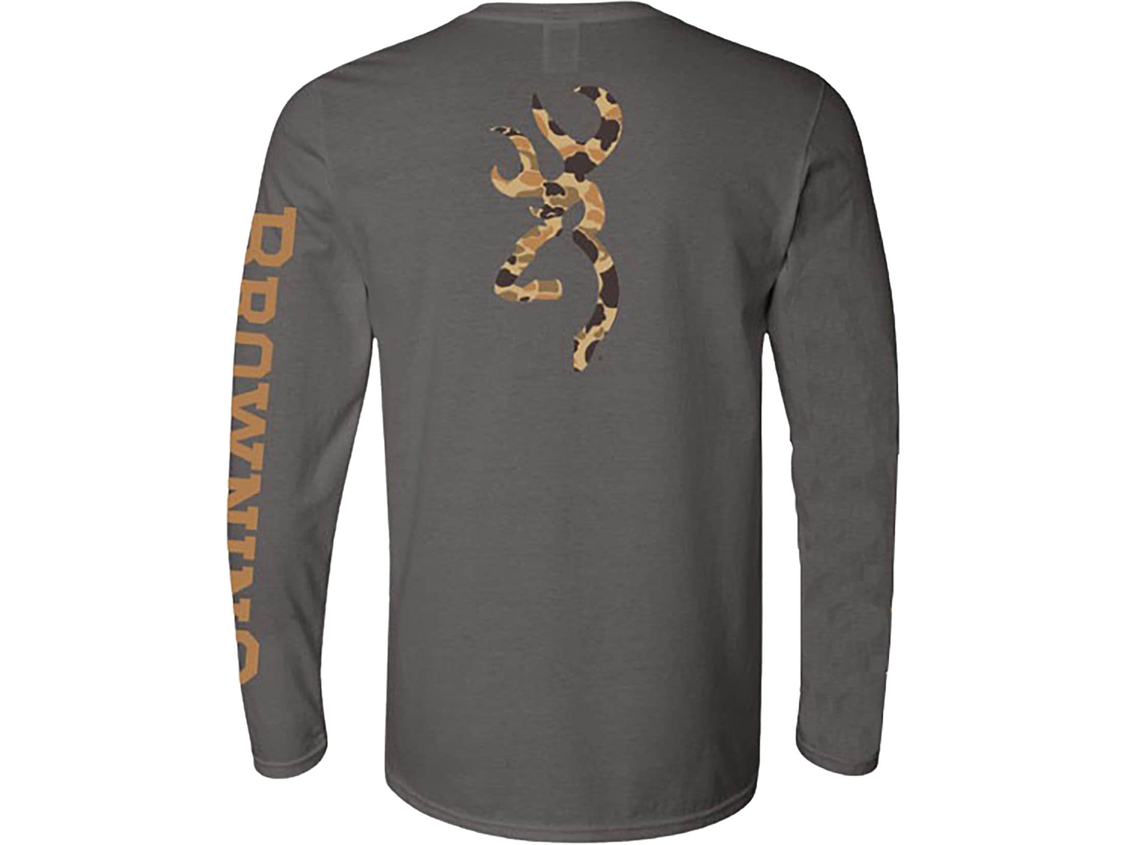 Browning Men's Duck Camo Buckmark Long Sleeve T Shirt Charcoal 2XL