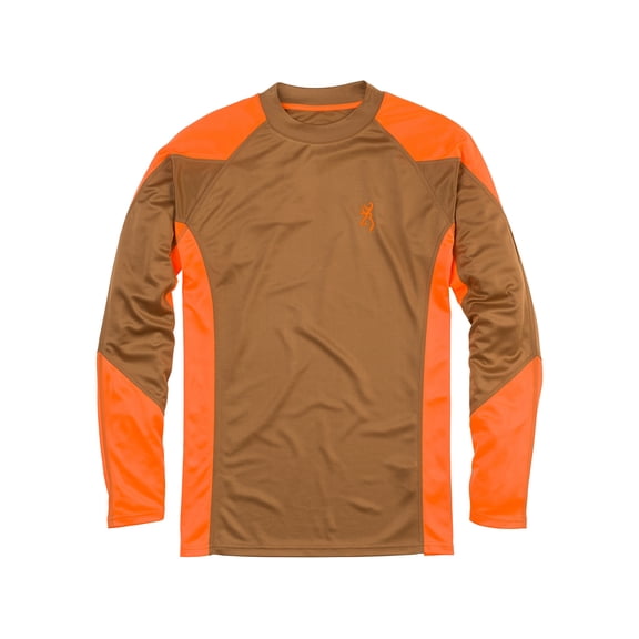 Browning Men's NTS Upland Long Sleeve Crew Neck Shirt Tan/Blaze Large