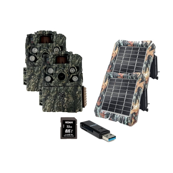 Browning Strike Force FHDR 40MP Trail Camera (2 Pack) Bundle with Solar Power Pack, 32GB Memory Card and Card Reader (7 Items)