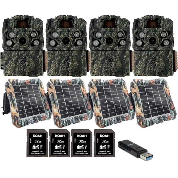 Browning Strike Force FHDR 40MP Trail Camera (4 Pack) Bundle with Solar Power Pack, 32GB Memory Card and Card Reader (13 Items)