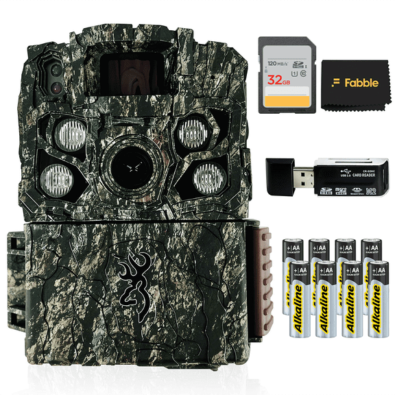 Browning Strike Force FHDR 40MP Trail Camera Bundle with 32GB SDHC Memory Card, Hi-Speed USB SD Card Reader, and Two 4-Pack AA Batteries for Game, Trail, and Property Monitoring