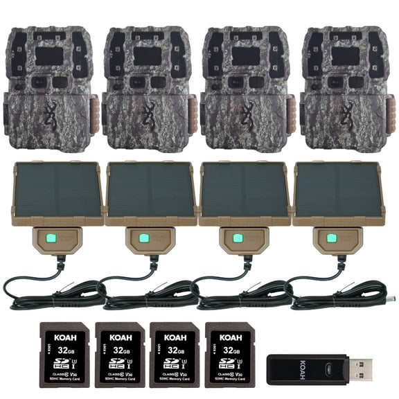 Browning Strike Force Pro DCL Nano 26MP Trail Camera (4 Pack) Bundle with Universal Solar Power Pack, 32GB Memory Card and Card Reader (13 Items)