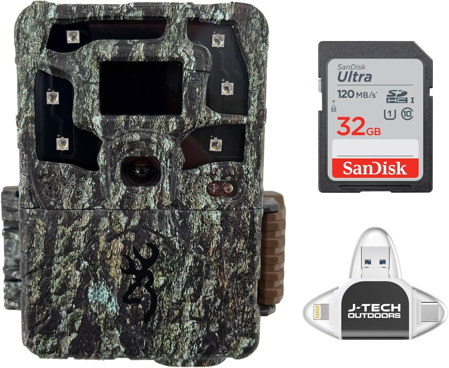 Browning Strike Force Pro X 1080 Trail Game Camera Bundle Includes 32GB Memory Card and J-TECH USB Memory Card Reader Compatible with iPhone/iPad/Android/PC (24MP) | BTC5PX1080