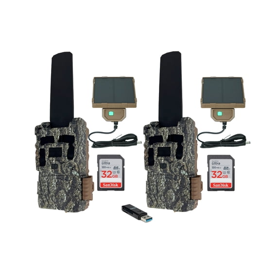 Browning Trail Camera Defender Wireless Pro Scout Max HD-DV (2-Pack) Bundle with Solar Power Pack, 32GB Memory Card and Reader (7 Items)
