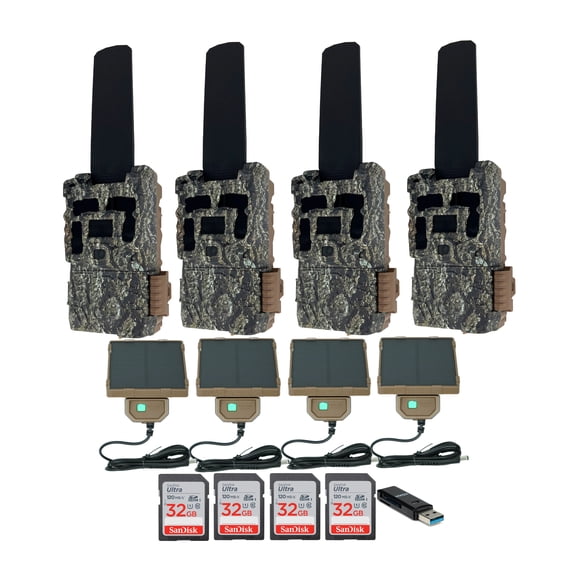 Browning Trail Camera Defender Wireless Pro Scout Max HD-DV (4-Pack) Bundle with Solar Power Pack, 32GB Memory Card and Reader (13 Items)