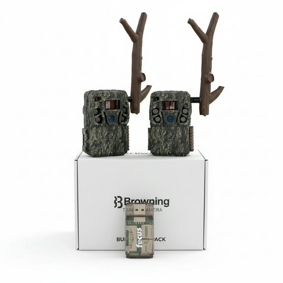 Browning Trail Camera - Defender Wireless Vision Pro HD AI 46MP (2 Pack) Bundle with Long Range Cellular Antenna and Card Reader (5 Items)
