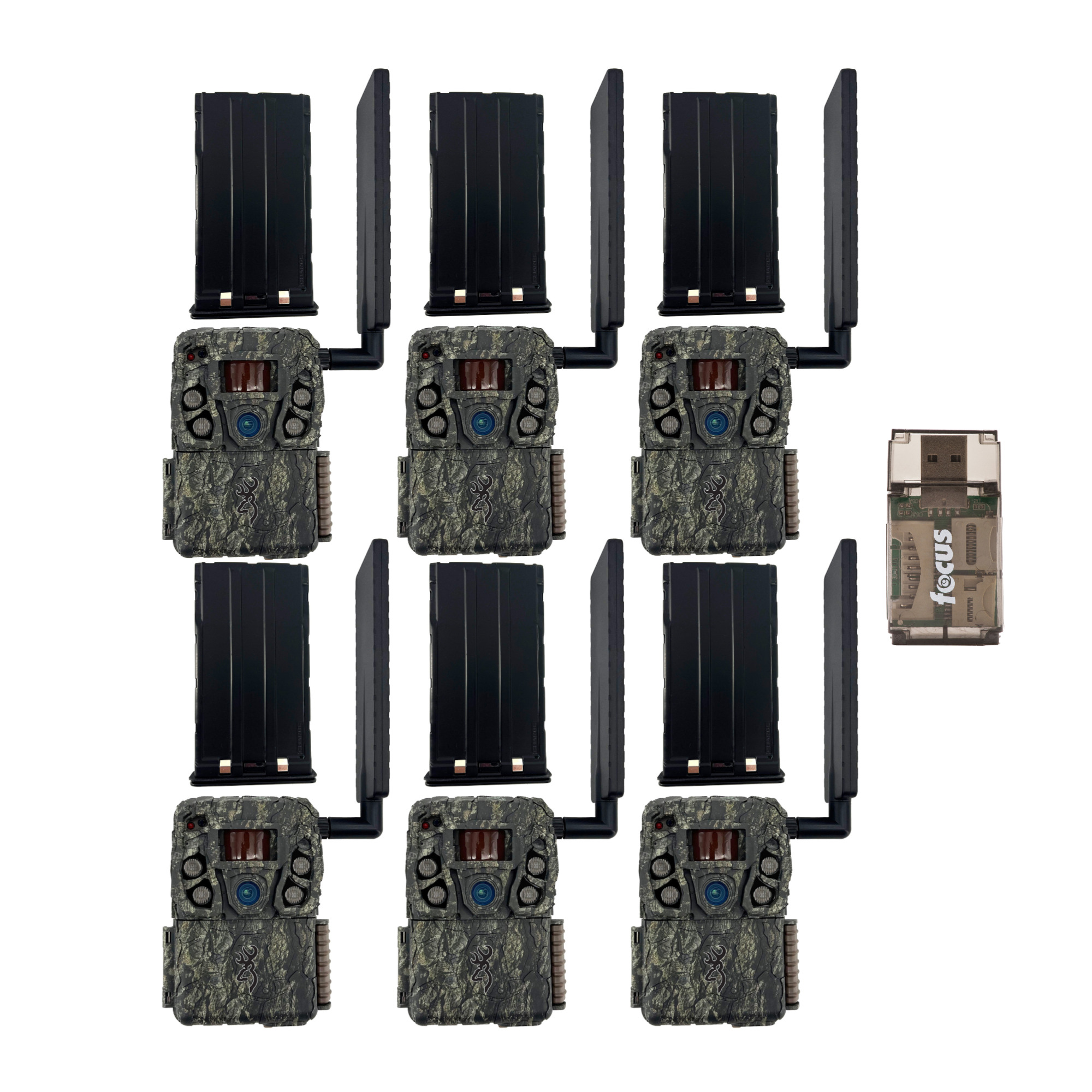 Browning Trail Camera - Defender Wireless Vision Pro HD AI 46MP (6 Pack) Bundle with Rechargeable Battery Pack and Card Reader (7 Items)