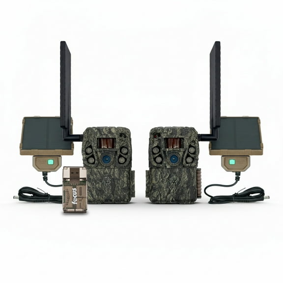 Browning Trail Camera Defender Wireless Vision Pro HD AI 46MP Trail Camera (2-Pack) Bundle with Solar Camera Power Pack and Card Reader (5 Items)