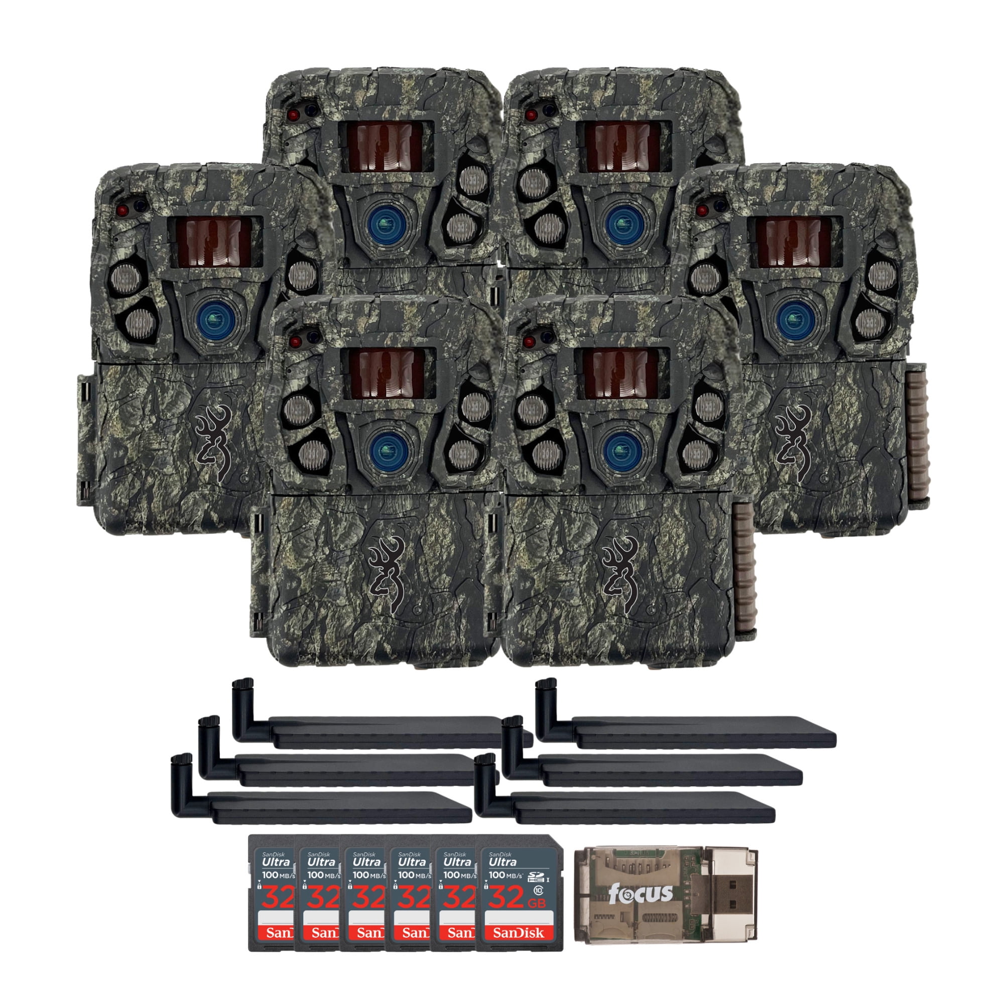 Browning Trail Cameras - Defender Wireless Vision Pro HD AI 46MP (6-Pack) Bundle with 32GB Memory Card and Card Reader (13 items)