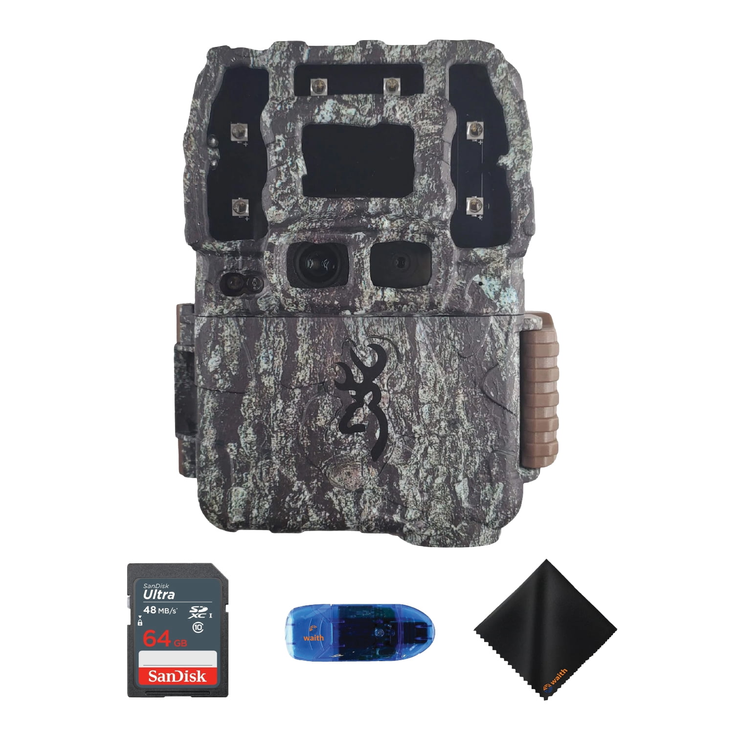 Browning Trail Cameras Strike Force Pro DCL Nano - 26MP 4K Dual Lens Technology Camera with USB 2.0 SD Card Reader, 64GB Ultra SDXC UHS I Memory Card & Cleaning Cloth - Pack of 2 Bundle Kit