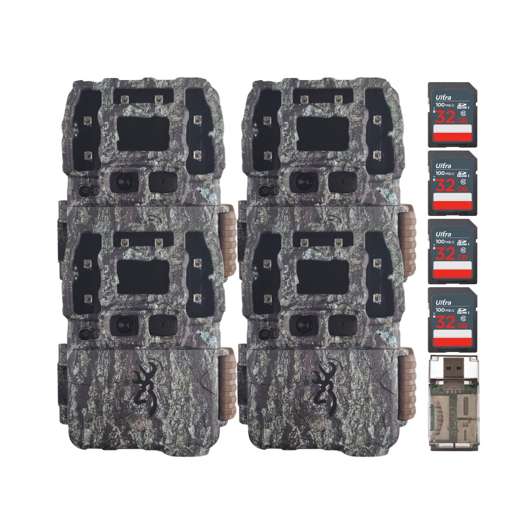 Browning Trail Cameras Strike Force Pro DCL Nano 26MP Trail Camera (4-Pack) Bundle with 32GB Ultra SDHC UHS-I Memory Card (4-Pack) and High Speed Card Reader (9 Items)