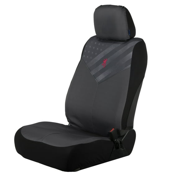 Browning Universal Low Back, Water and Dirt Resistant Car, Truck, and SUV Seat Covers, Traditional (Gray/Flag)