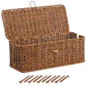 Brownlily Cable Management Box,Handwoven Rattan Cord Organizer with Open Slots for Power Strip,Large,Brown