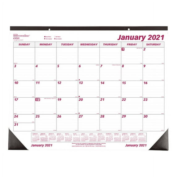 Brownline® Classic Monthly Desk Pad Calendar, 17" x 22", Burgundy/Gray, January to December 2021, C1731