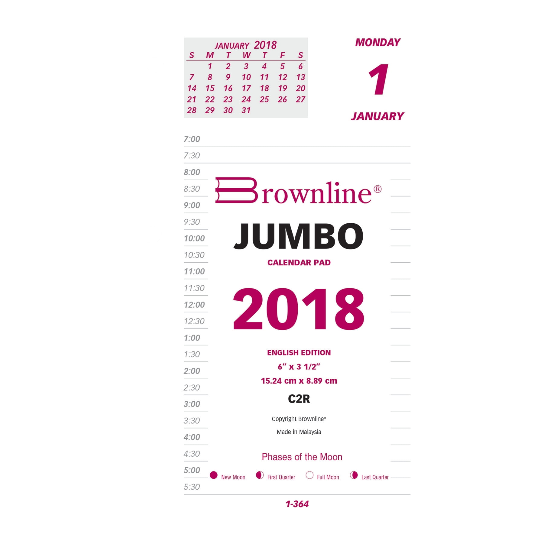 Brownline Daily Calendar Pad Refill, 6 x 3 1/2, 2018