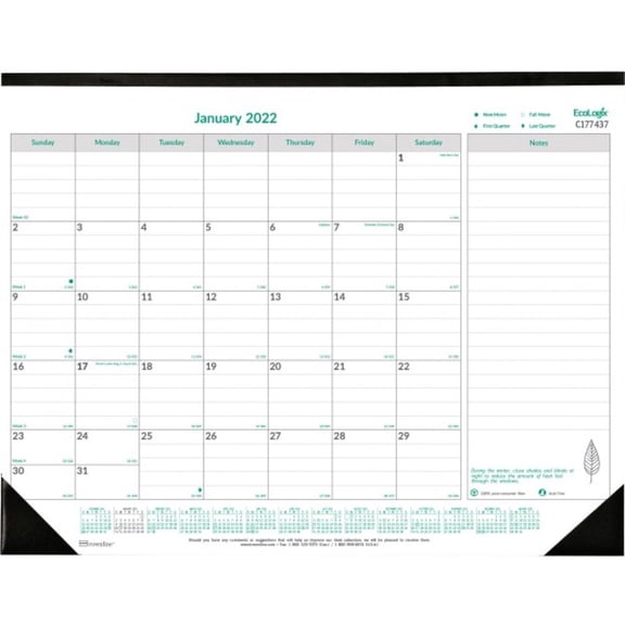 Brownline EcoLogix Monthly Desk Pad Calendar, 22" x 17", 100% Recycled, FSC Certified, Green/White, January To December 2023, C177437
