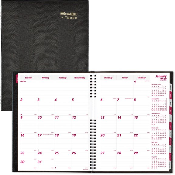 Brownline, REDCB1262CBLK, CoilPro Hard Cover 14-Month Planner, 1 Each, Black