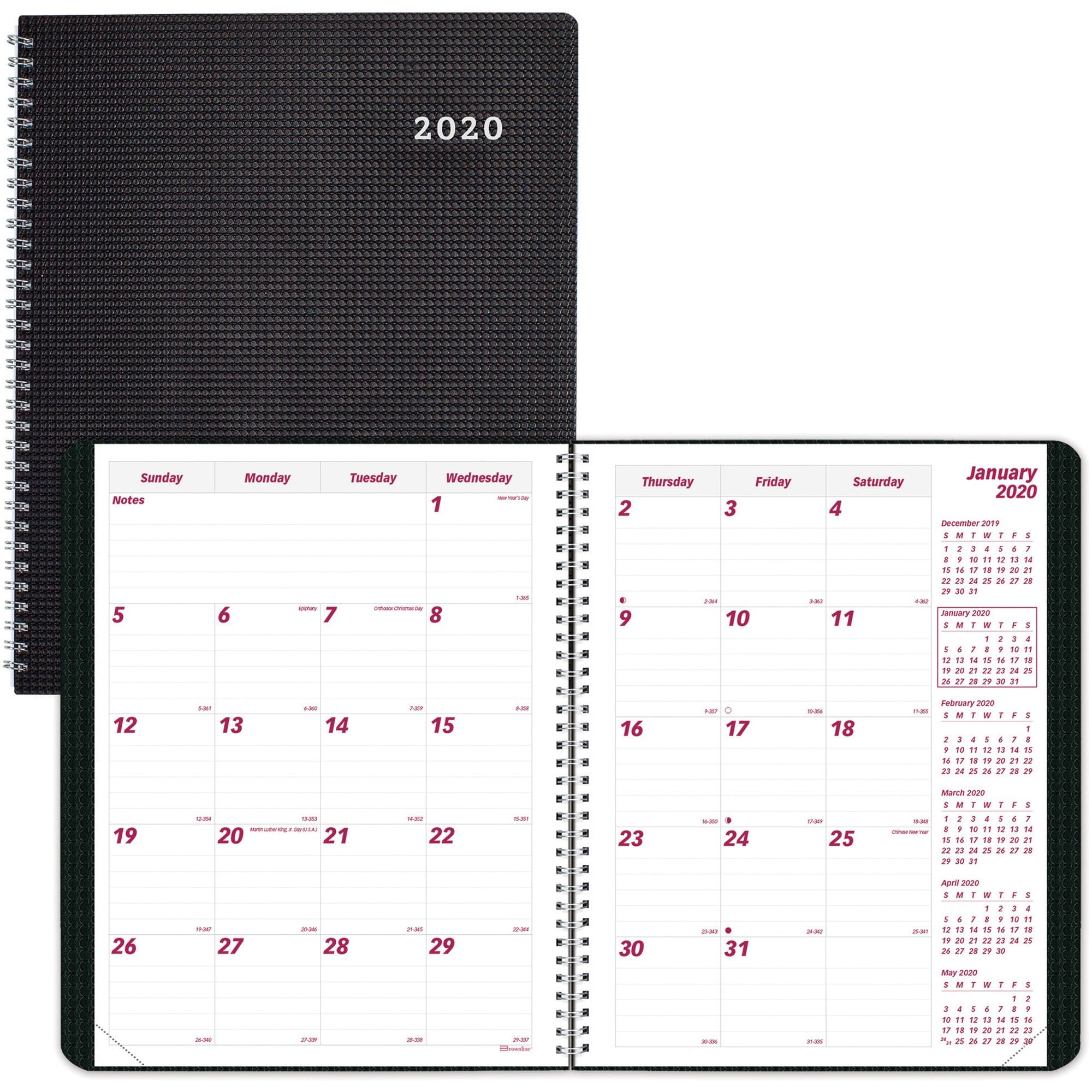 Brownline, REDCB1262VBLK, DuraFlex 14-Month Monthly Planner, 1 Each, Black