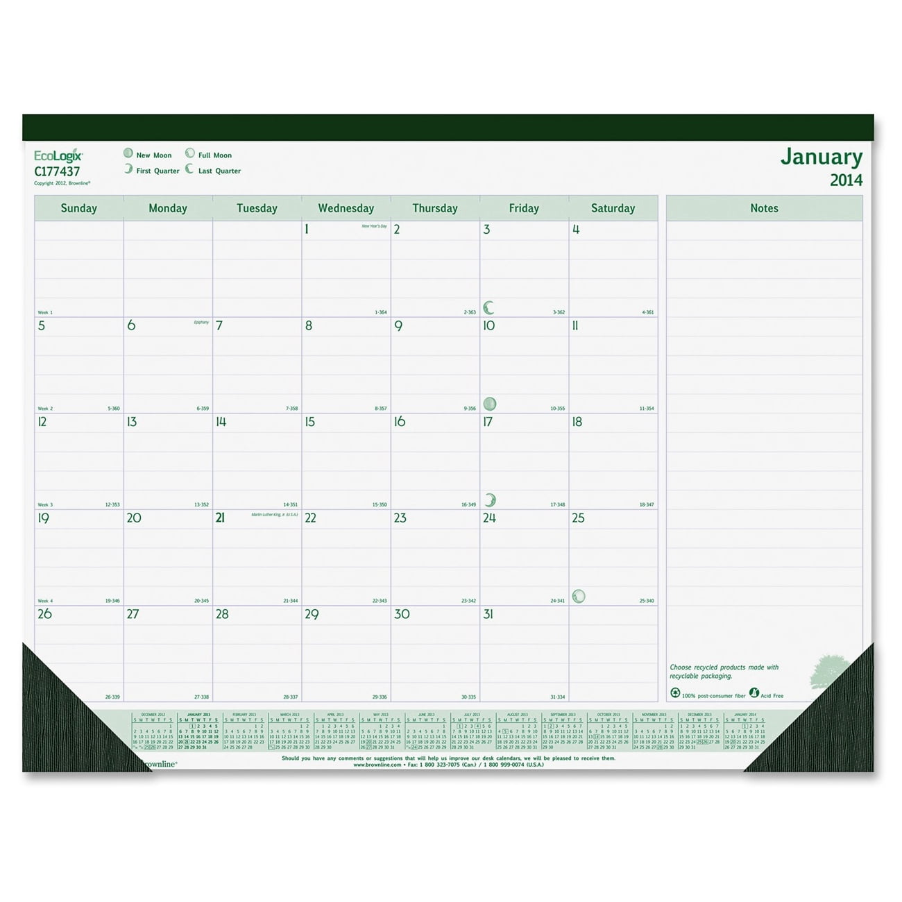Brownline Recycled 1PPM Monthly Desk Pad - Monthly - 1 Year - January ...
