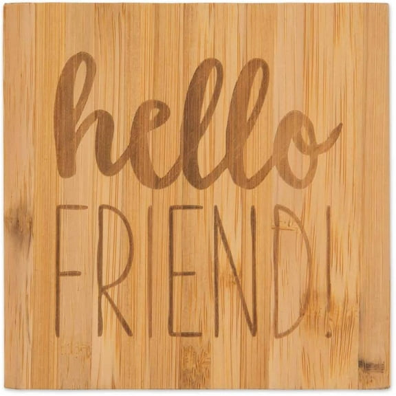 Brownlow Gifts Bamboo Drink Coasters - Set of 4 - Multiple Styles Available - Hello Friend