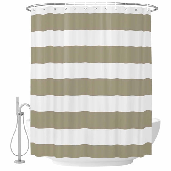 Brownness and White Stripe Pattern Fabric Shower Curtain Simple Style Washable Shower Curtains for Bathroom, Waterproof Bath Curtain with Hooks Home Decor 72x72in