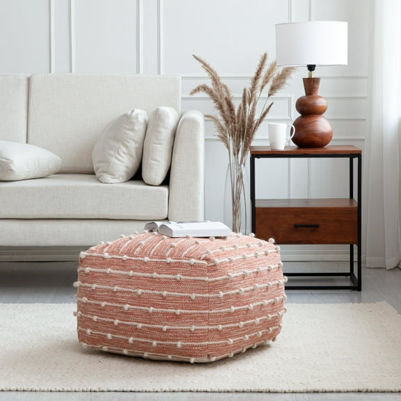 Brownstone 22" x 22" x 16" Red & Ivory Pouf