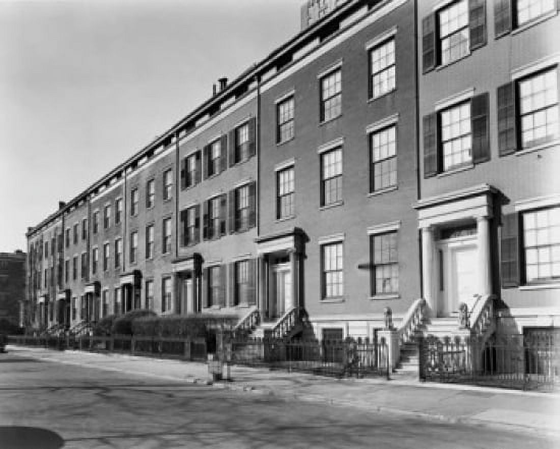 Brownstone houses along a road New York City New York State USA Canvas Art - (18 x 24)