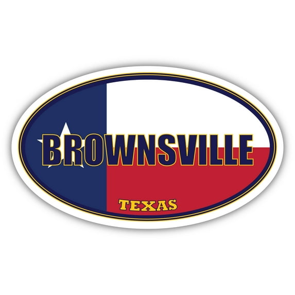 Brownsville City Texas State Flag | TX Flag Cameron County Oval State Colors Bumper Sticker Car Decal 3x5 inches