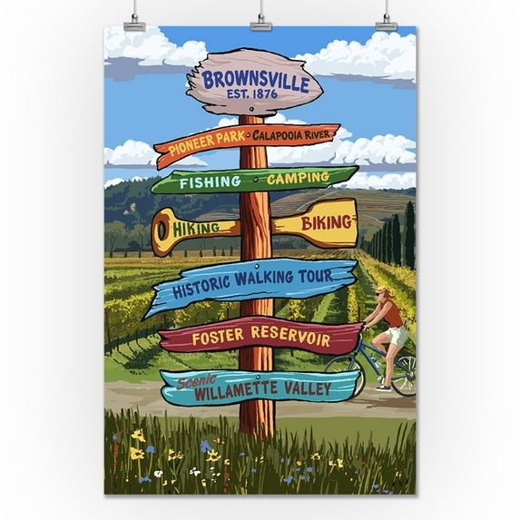 Brownsville, Oregon - Destination Sign - Lantern Press Artwork (24x36 Giclee Gallery Print, Wall Decor Travel Poster)