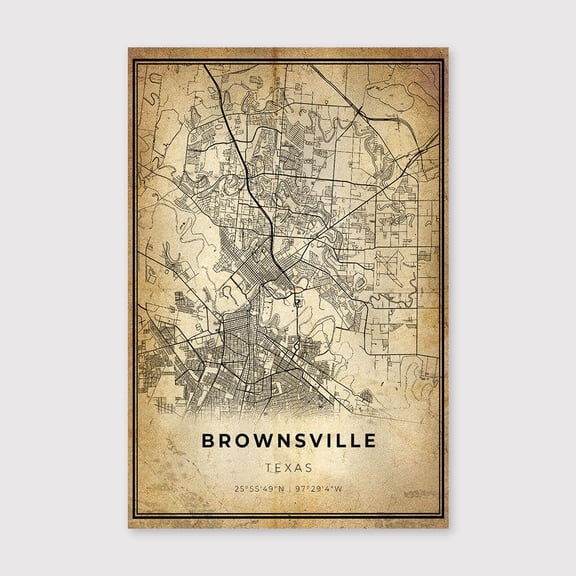 Brownsville Texas Map Print: Modern Vintage City Artfor Living Room Bedroom Office Farmhouse Neutral Home Artwork Ready to Hang 8x12 inch