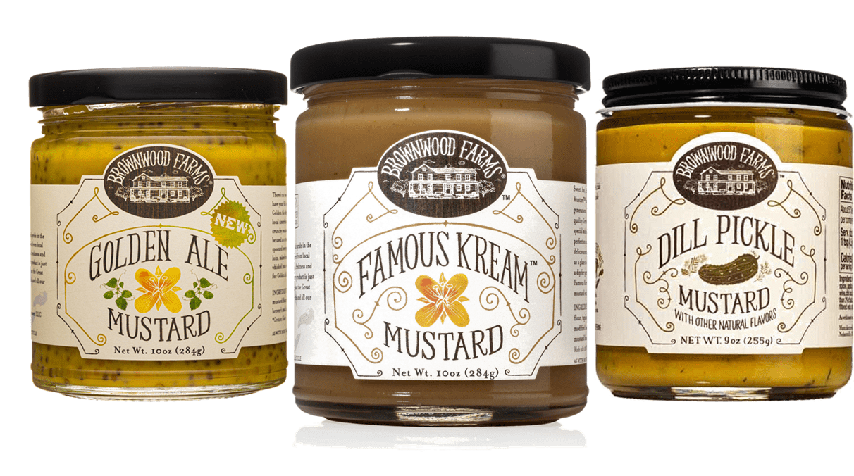 Brownwood Farms Famous Mustard Kream, Dill Pickle & Golden Ale Variety