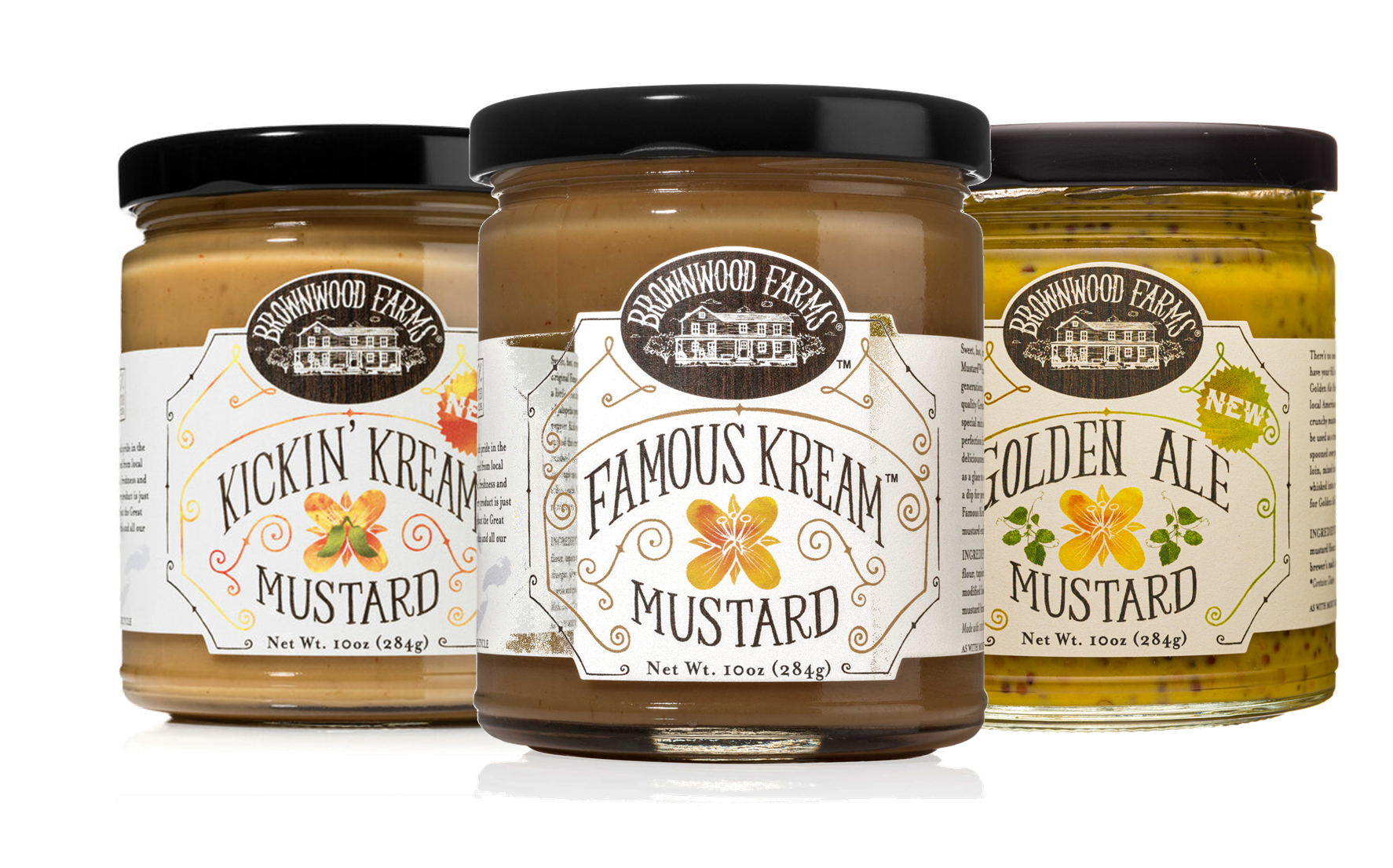 Brownwood Farms Famous Mustard Kream, Kickin' Kream & Golden Ale