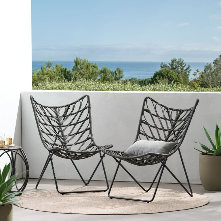 Broxon Wicker Outdoor Accent Chairs Set of 2 Gray and Black Walmart