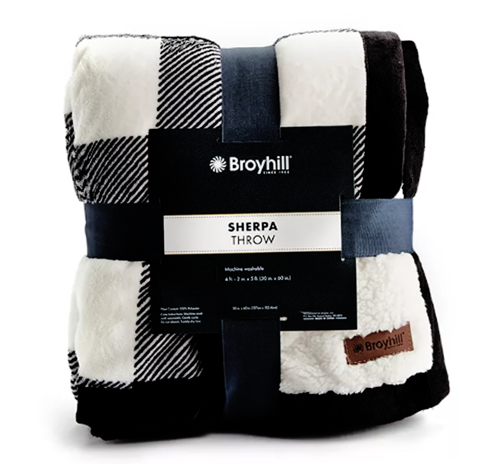 Broyhill Velvet Soft Sherpa Plush Throw Blanket Black White Buffalo