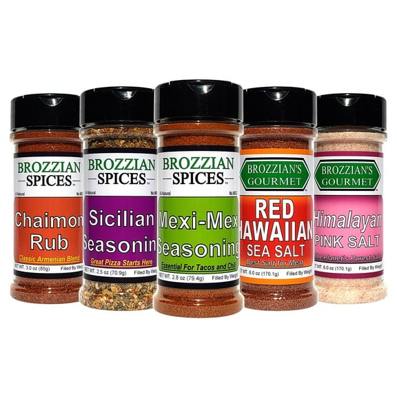 Brozzian Spices - Gourmet Seasoning and Salt Variety 5 Pack - World Traveler