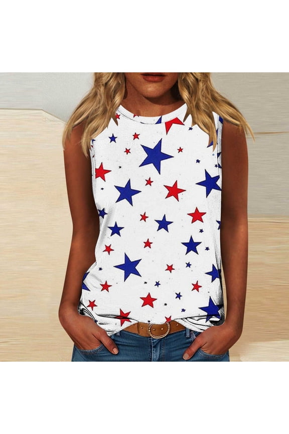 Independence Day Tank Tops for Women 4th of July Red White and Blue Graphic Sleeveless Tank Top American Flag Patriotic Crew Neck Summer Tanks
