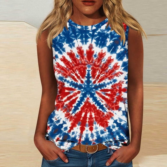 Brqkzdu Independence Day Tank Tops for Women 4th of July Red White and Blue Graphic Sleeveless Tank Top American Flag Patriotic Crew Neck Summer Tanks
